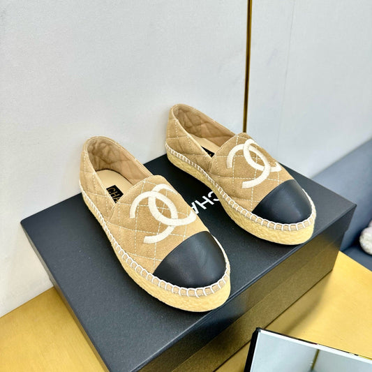 CC ESPADRILLES PLATFORM 25S IN BEIGE SUEDE MIX BLACK CALFSKIN - 34