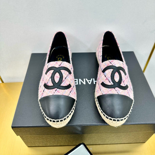 CC ESPADRILLES PLATFORM 25S IN PINK TWEED MIX BLACK CALFSKIN WITH LINED PATTERN - 34