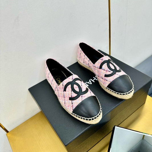 CC ESPADRILLES PLATFORM 25S IN PINK TWEED MIX BLACK CALFSKIN WITH LINED PATTERN - 34