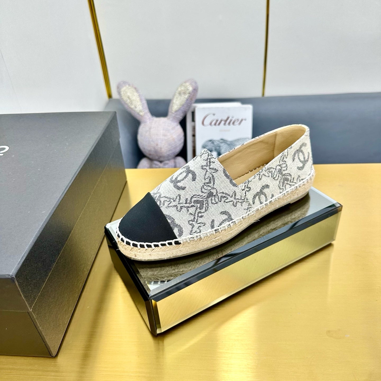 CC ESPADRILLES PLATFORM IN BLACK PATTERN FABRIC - 34