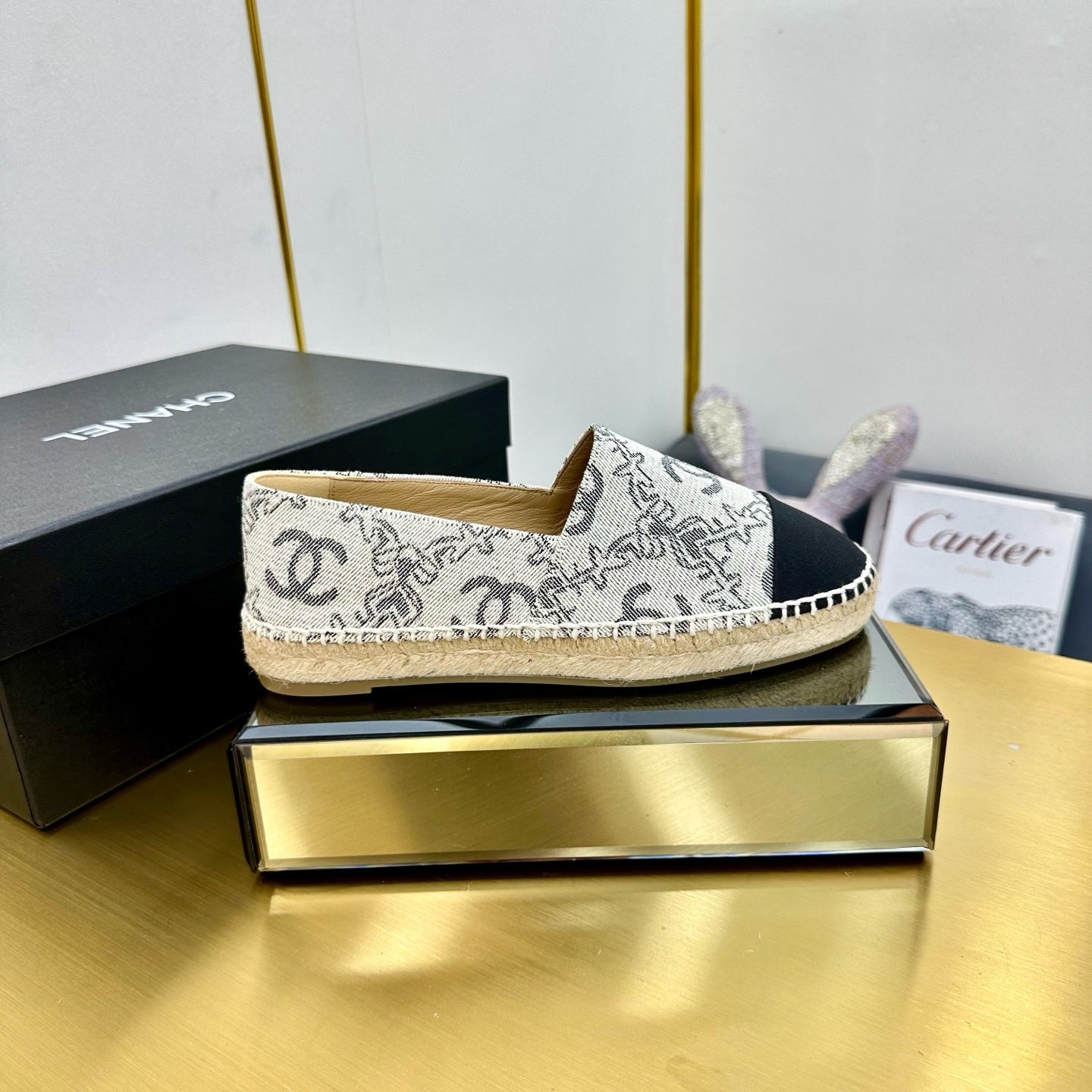 CC ESPADRILLES PLATFORM IN BLACK PATTERN FABRIC - 34