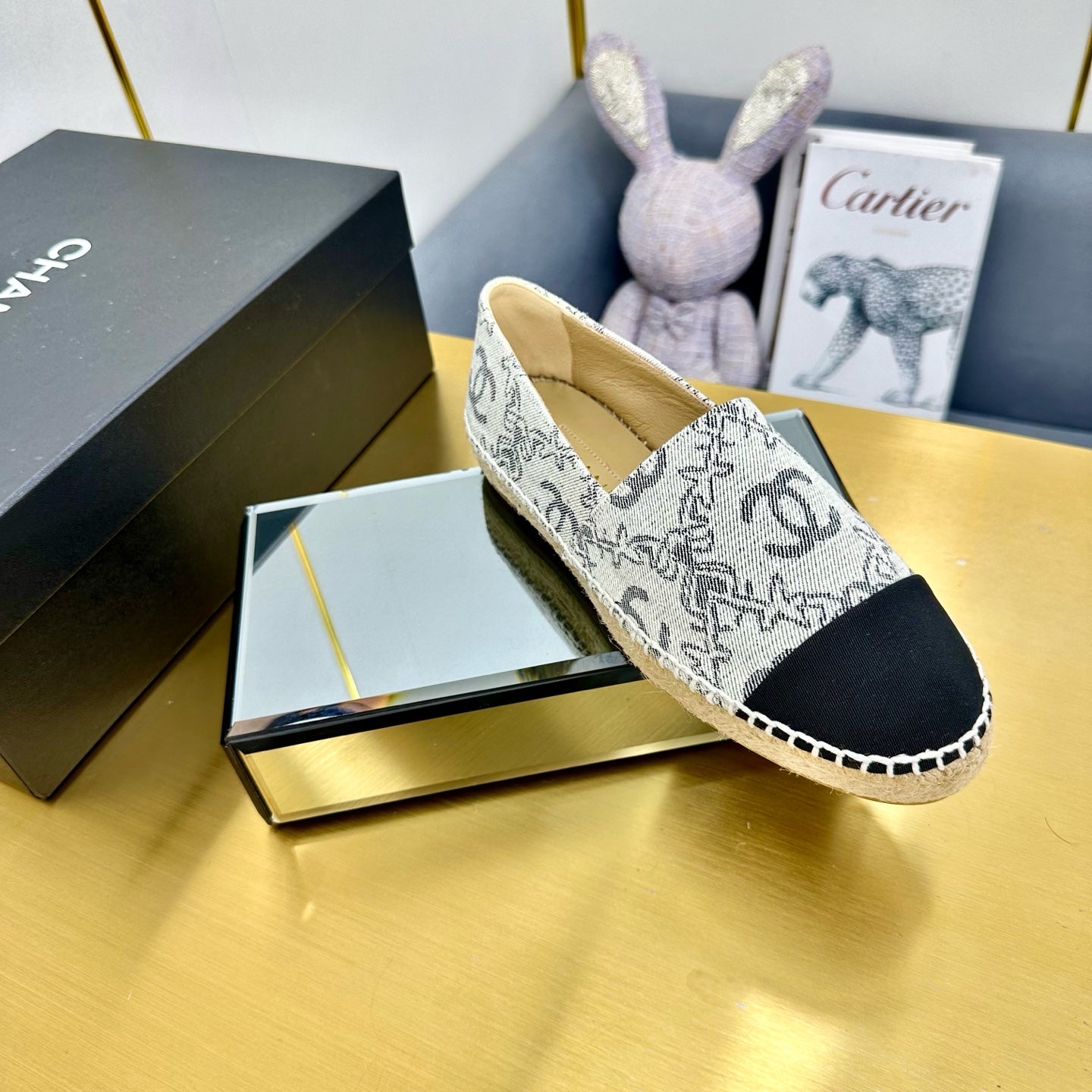 CC ESPADRILLES PLATFORM IN BLACK PATTERN FABRIC - 34