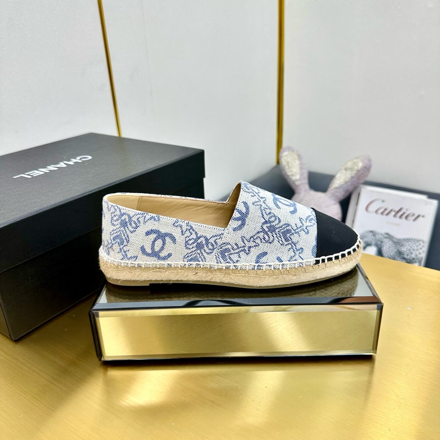 CC ESPADRILLES PLATFORM IN BLUE MIX BLACK FABRIC - 34