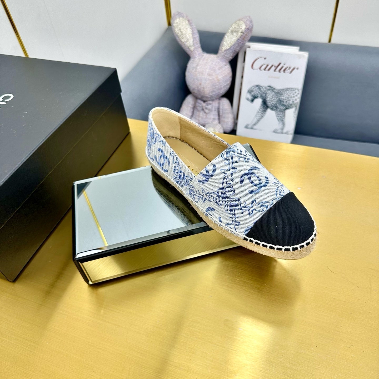 CC ESPADRILLES PLATFORM IN BLUE MIX BLACK FABRIC - 34