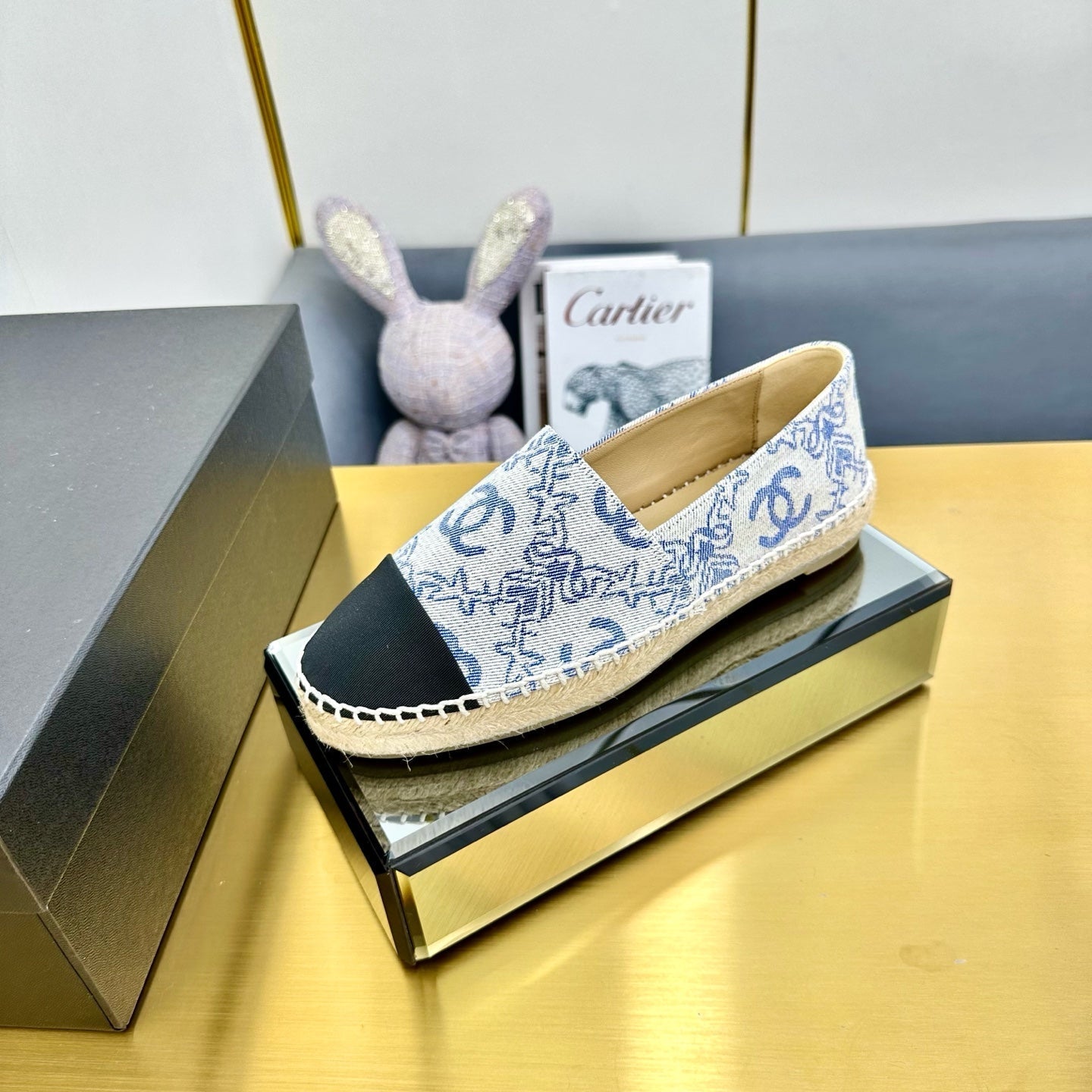 CC ESPADRILLES PLATFORM IN BLUE MIX BLACK FABRIC - 34