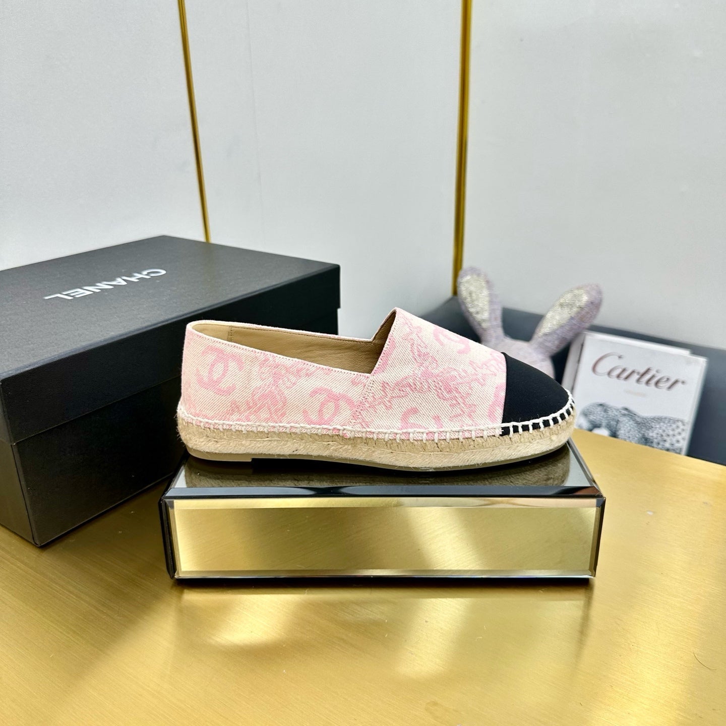 CC ESPADRILLES PLATFORM IN LIGHT PINK MIX BLACK FABRIC - 34
