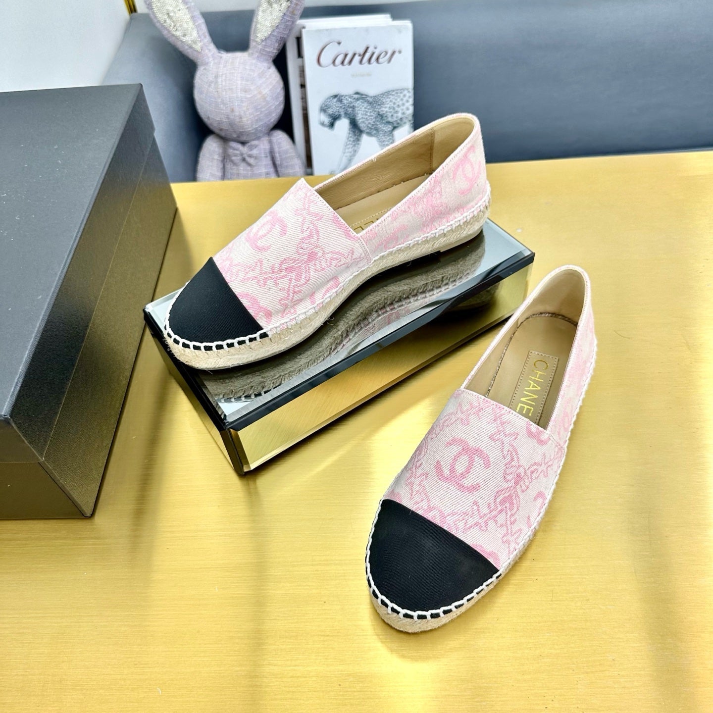 CC ESPADRILLES PLATFORM IN LIGHT PINK MIX BLACK FABRIC - 34