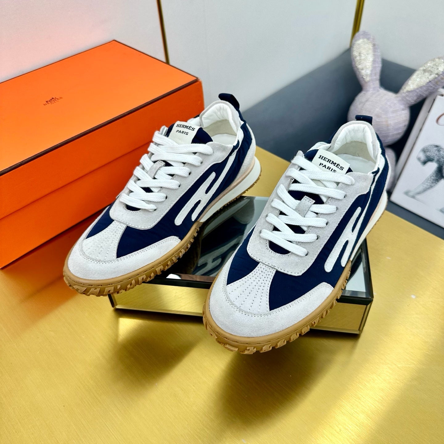 JET SNEAKER IN PALE GRAY SUEDE AND NAVY BLUE NAPPA LEATHER - 35