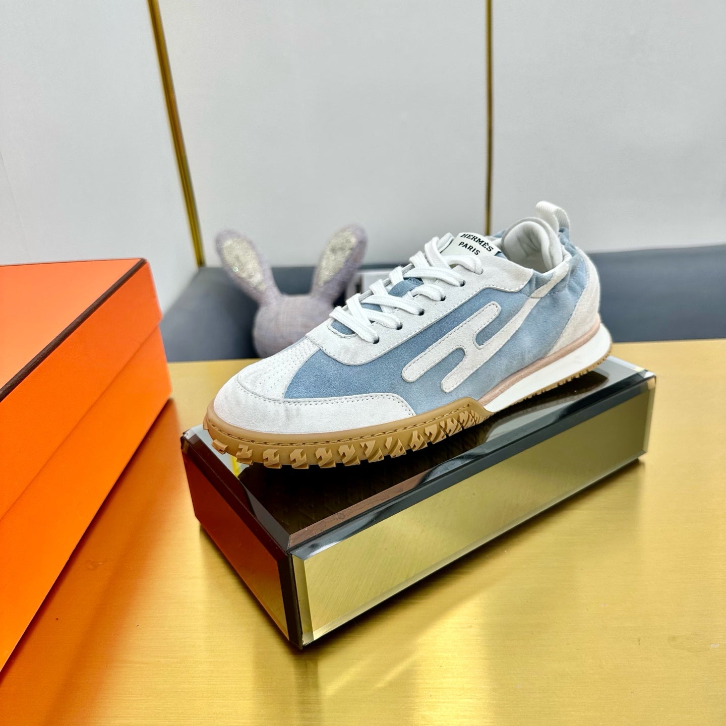 JET SNEAKER IN PALE GRAY MIX SAPPHIRE BLUE SUEDE - 35