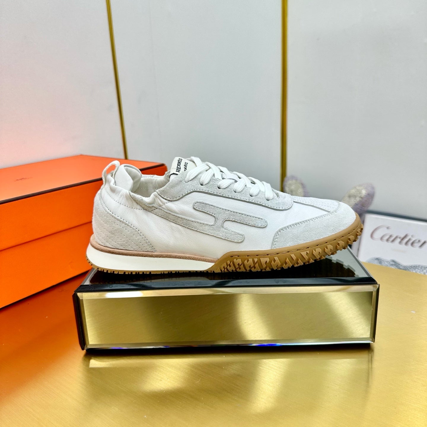 JET SNEAKER IN PALE GRAY SUEDE MIX WHITE CALFSKIN - 35