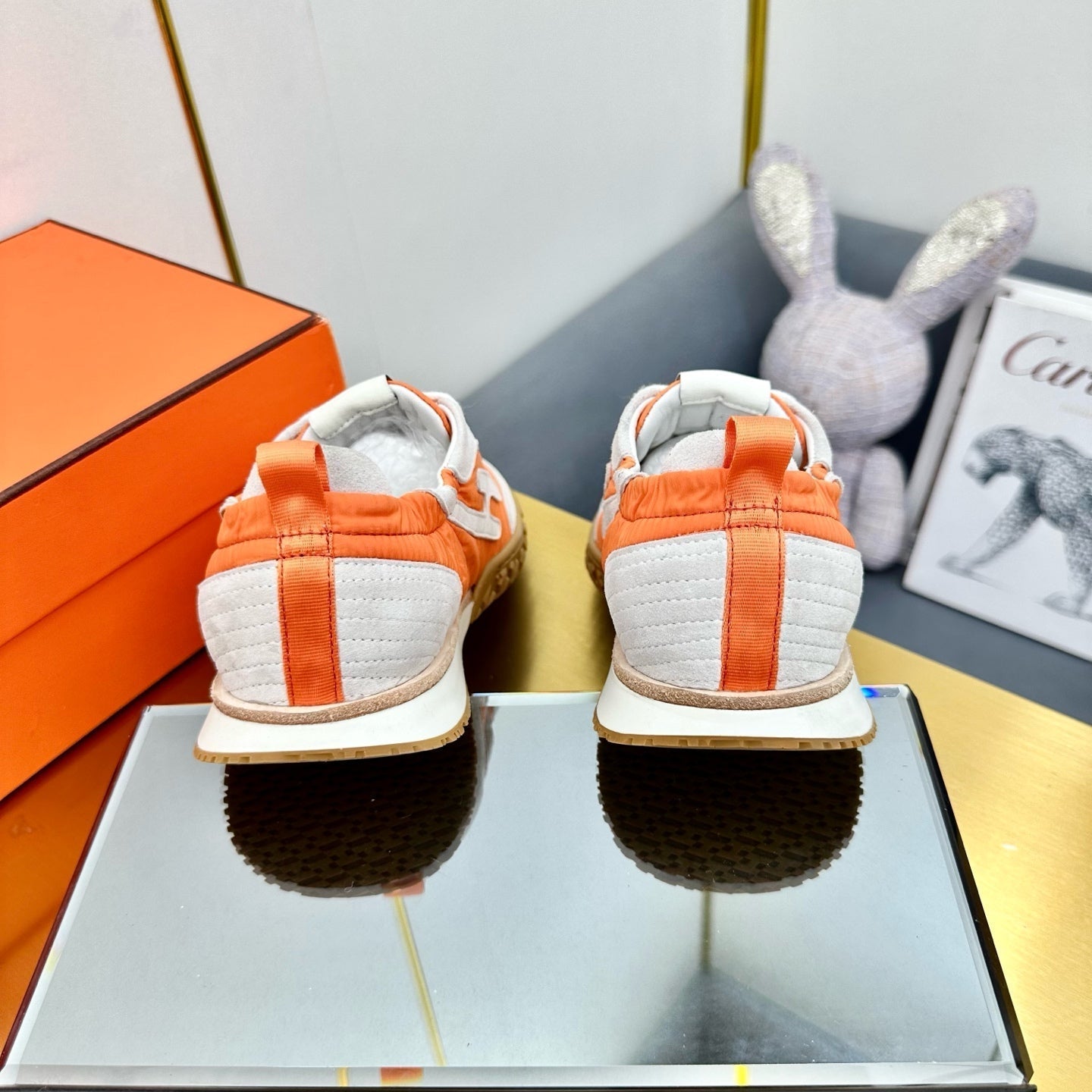 JET SNEAKER IN PALE GRAY SUEDE MIX ORANGE CALFSKIN - 35