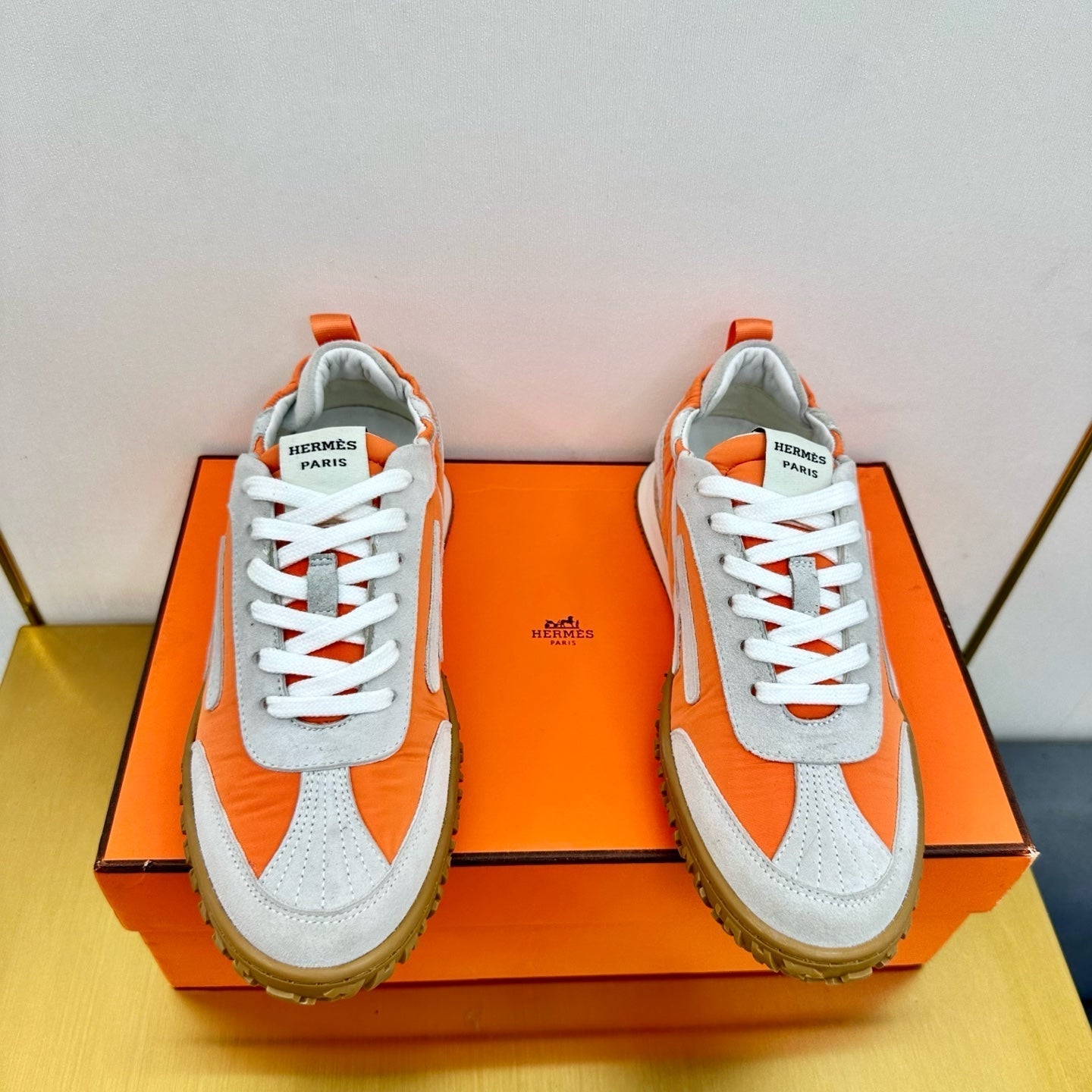 JET SNEAKER IN PALE GRAY SUEDE MIX ORANGE CALFSKIN - 35