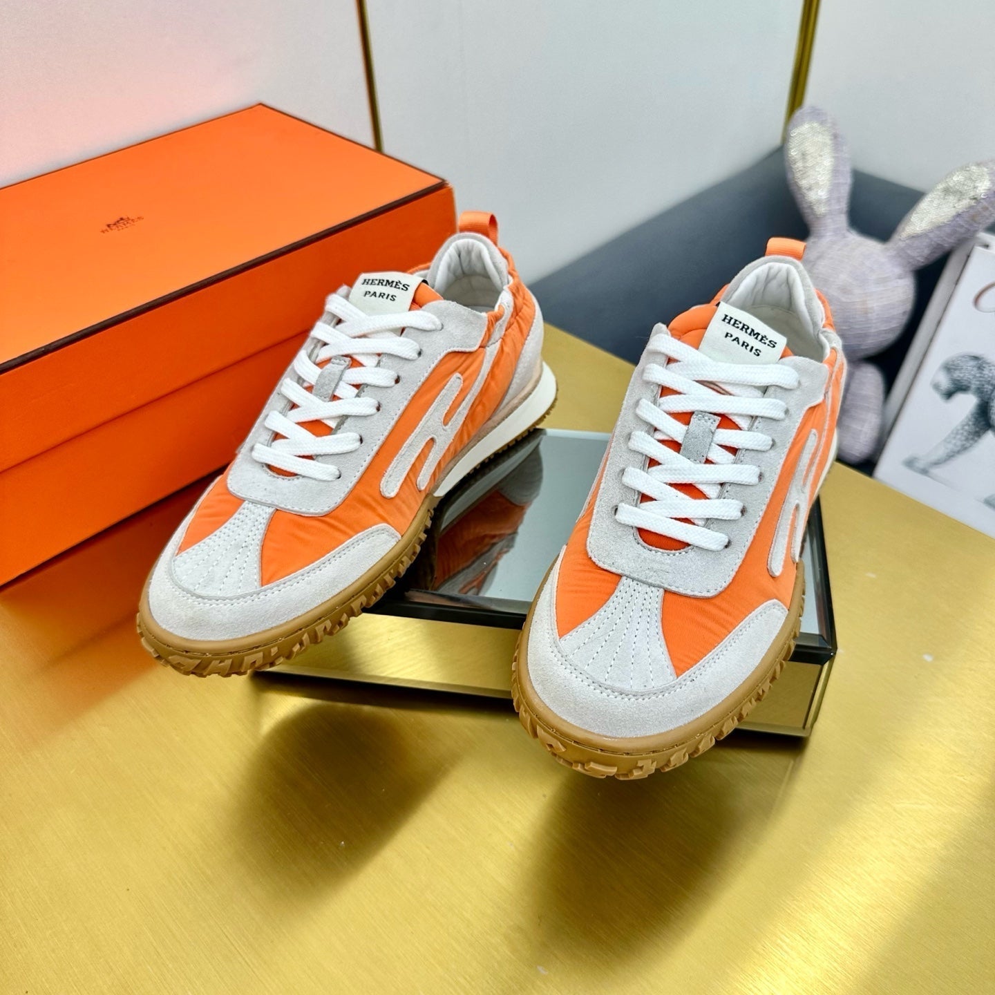 JET SNEAKER IN PALE GRAY SUEDE MIX ORANGE CALFSKIN - 35