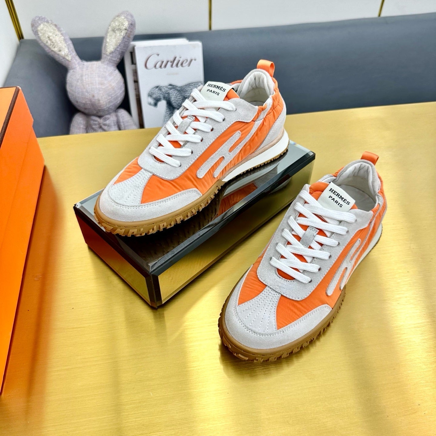 JET SNEAKER IN PALE GRAY SUEDE MIX ORANGE CALFSKIN - 35