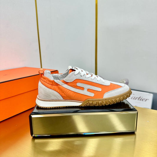 JET SNEAKER IN PALE GRAY SUEDE MIX ORANGE CALFSKIN - 35