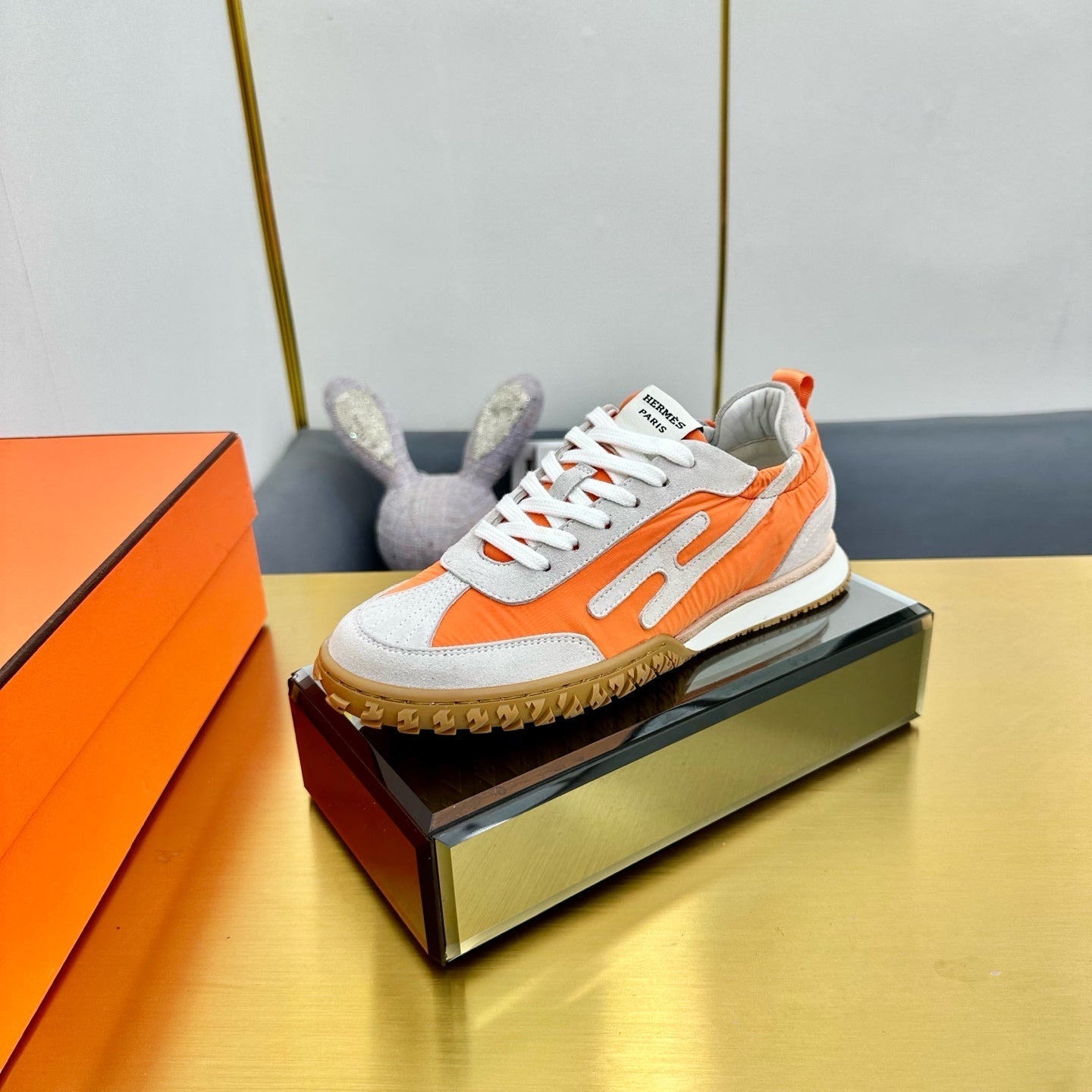 JET SNEAKER IN PALE GRAY SUEDE MIX ORANGE CALFSKIN - 35