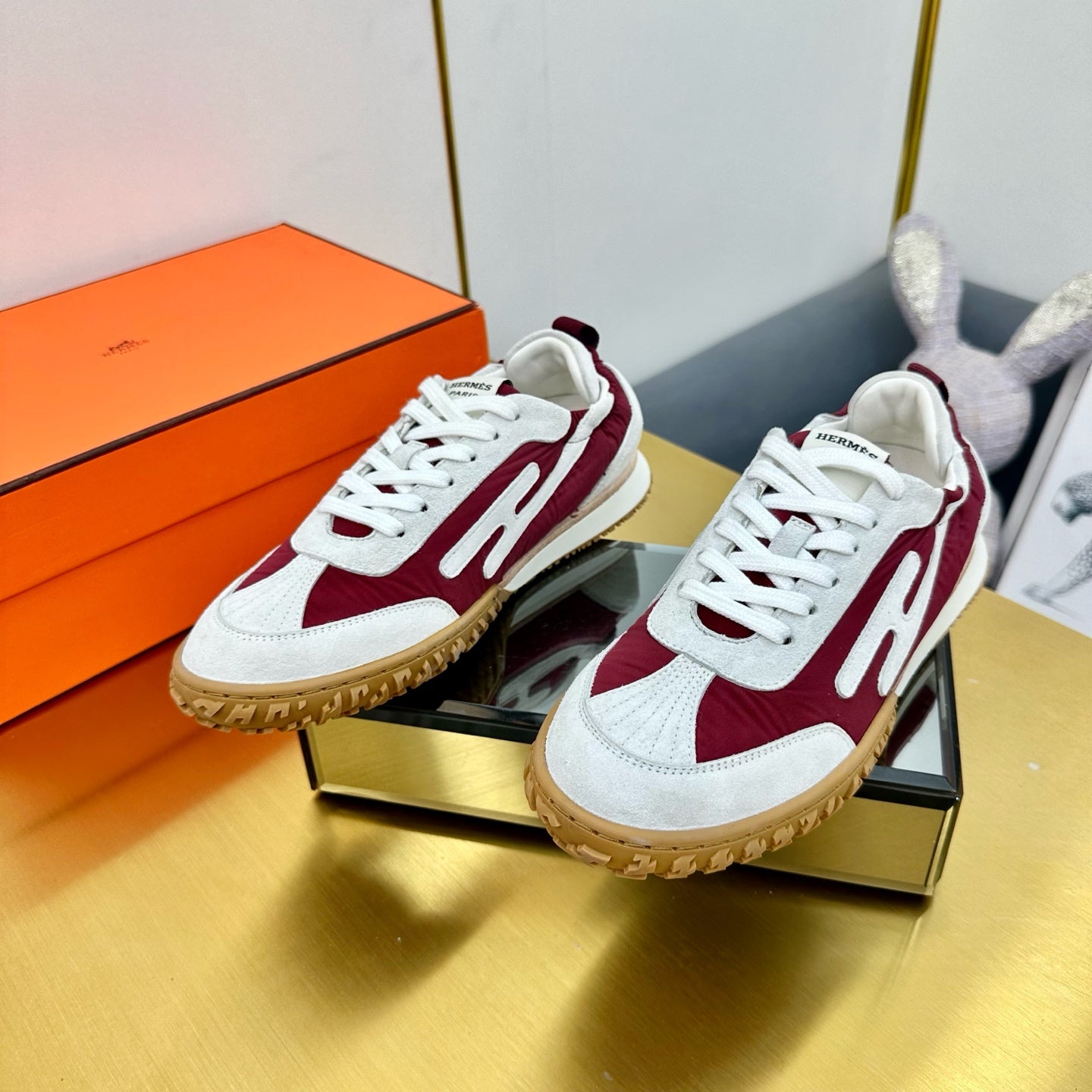 JET SNEAKER IN WHITE MIX SANGRIA RED SUEDE - 35