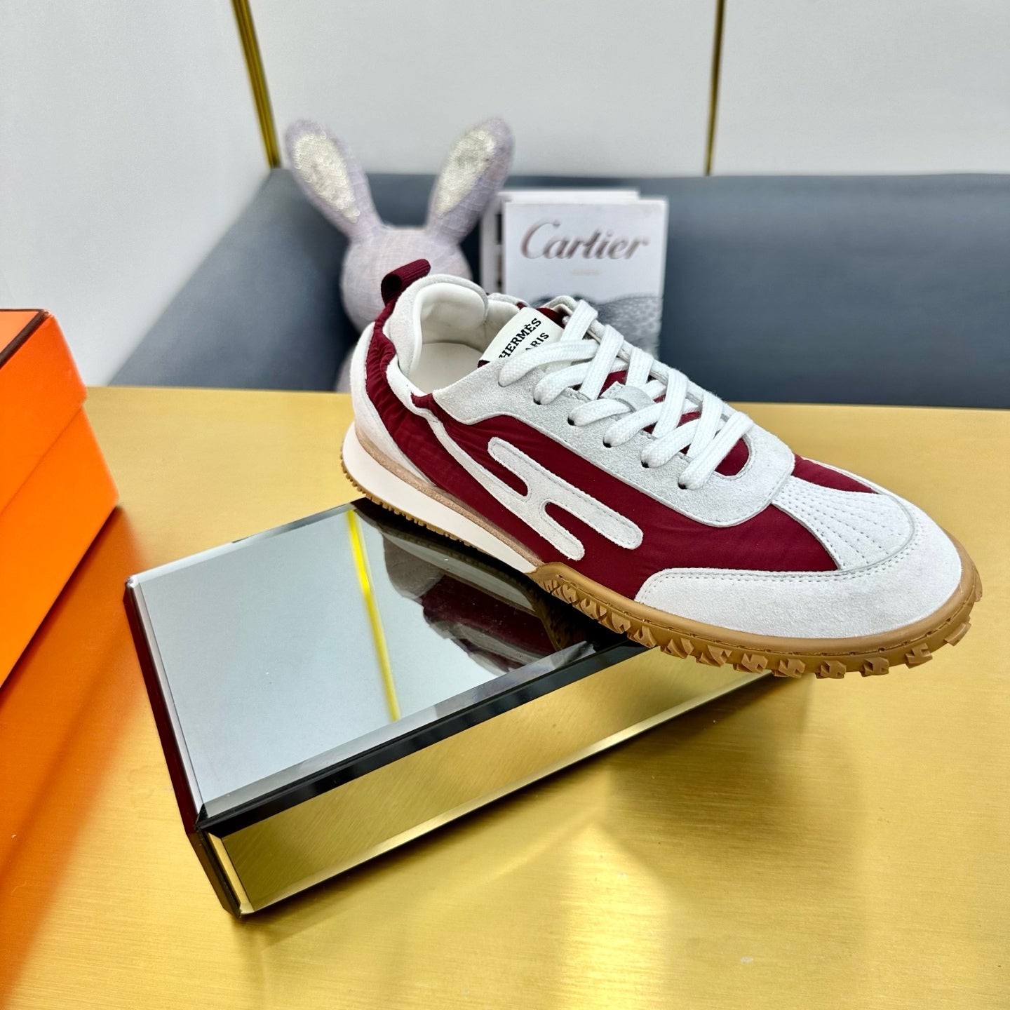 JET SNEAKER IN WHITE MIX SANGRIA RED SUEDE - 35