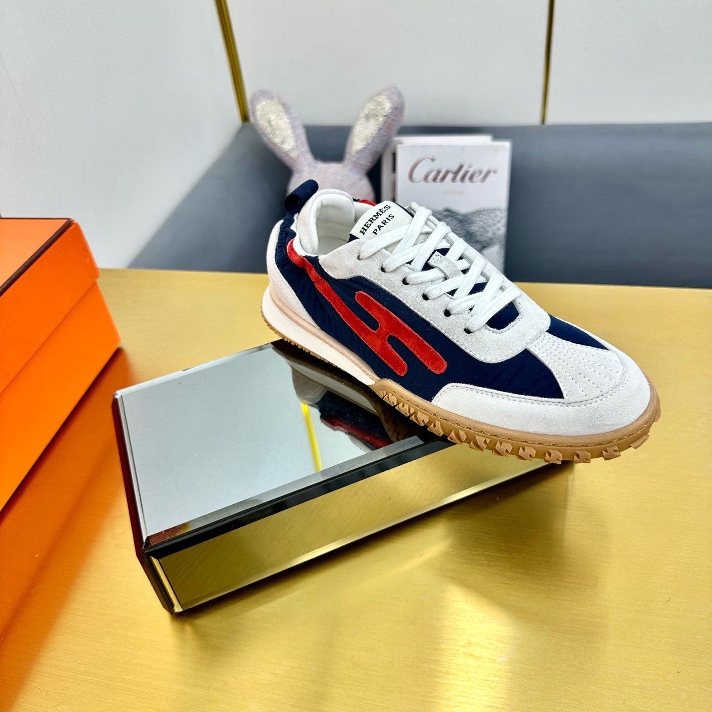 JET SNEAKER IN WHITE MIX NAVY BLUE SUEDE - 35