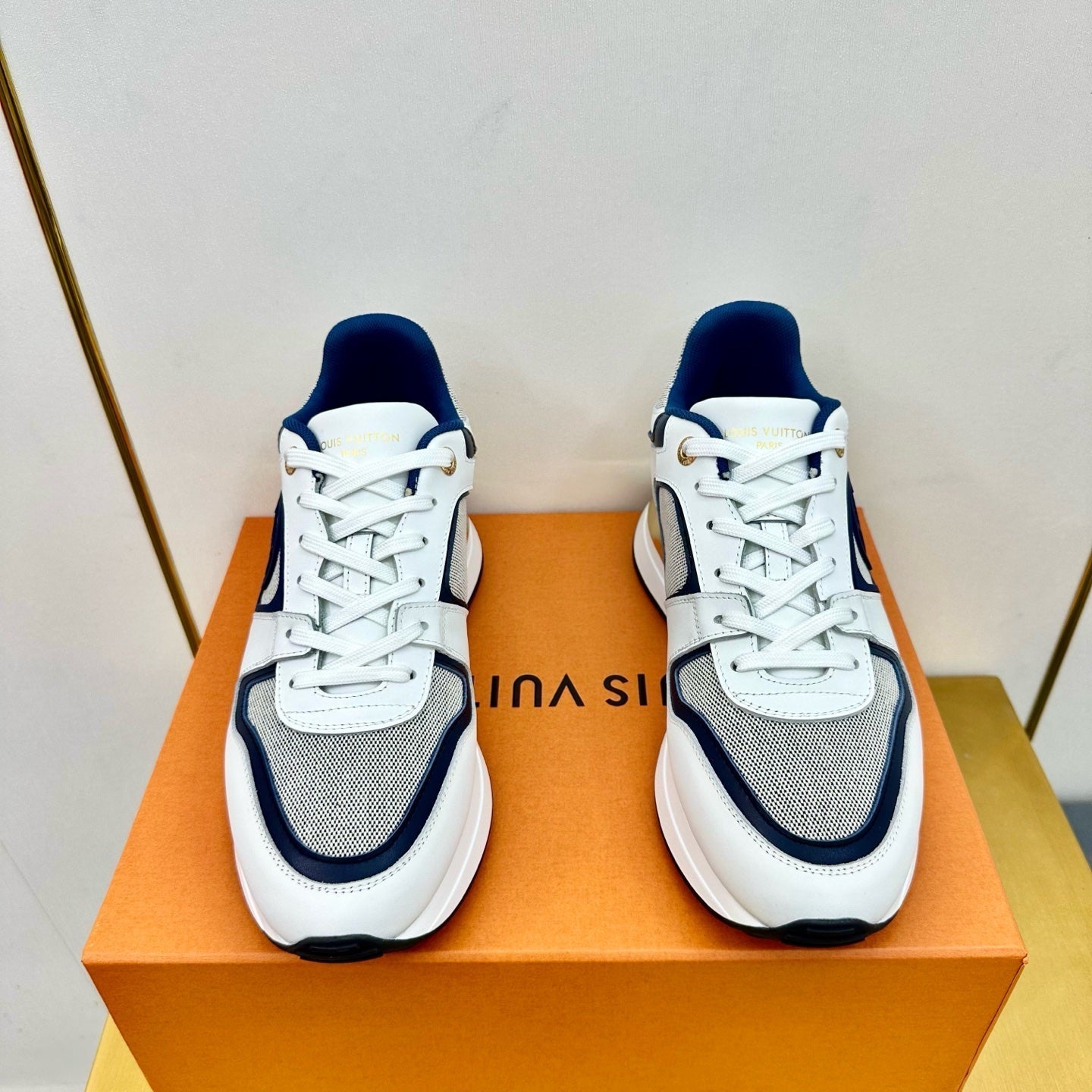 NEO RUN AWAY SNEAKER IN WHITE MIX NAVY BLUE CALFSKIN - 35