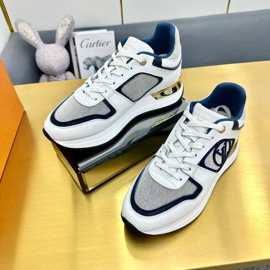 NEO RUN AWAY SNEAKER IN WHITE MIX NAVY BLUE CALFSKIN - 35
