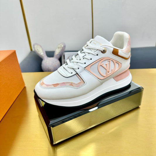 NEO RUN AWAY SNEAKER IN WHITE MIX PEACH PINK CALFSKIN - 35