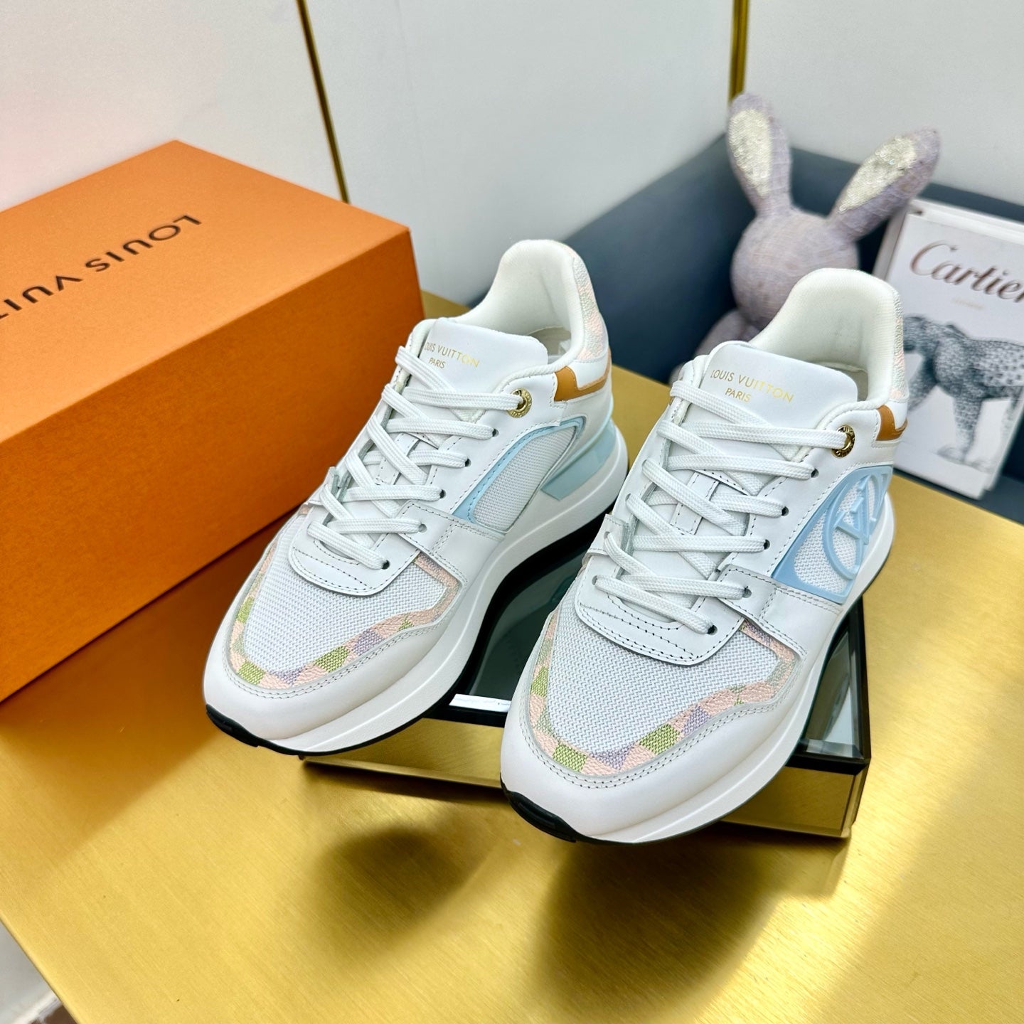 NEO RUN AWAY SNEAKER IN WHITE MIX LIGHT BLUE CALFSKIN - 35