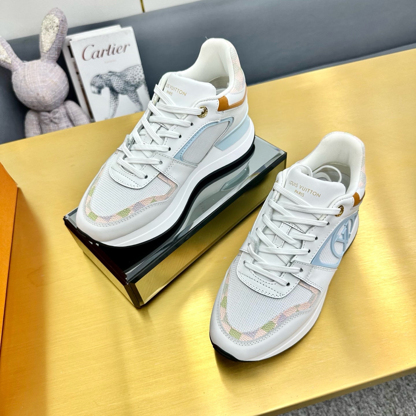 NEO RUN AWAY SNEAKER IN WHITE MIX LIGHT BLUE CALFSKIN - 35