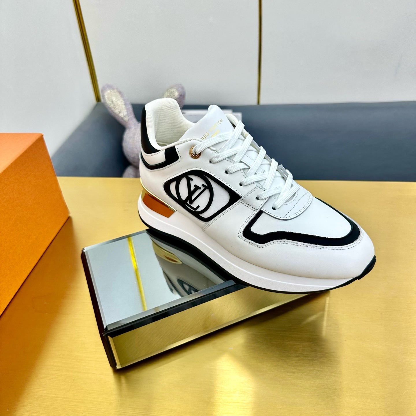 NEO RUN AWAY SNEAKER IN WHITE MIX BLACK CALFSKIN - 35