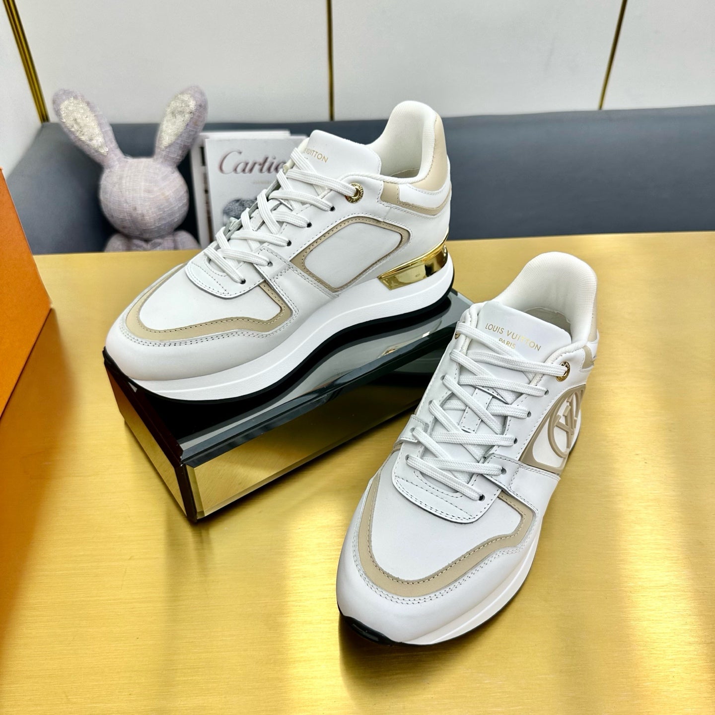 NEO RUN AWAY SNEAKER IN WHITE MIX GOLD CALFSKIN - 35