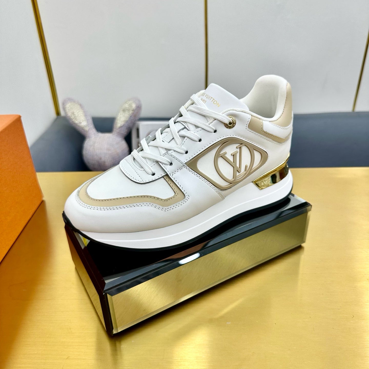 NEO RUN AWAY SNEAKER IN WHITE MIX GOLD CALFSKIN - 35