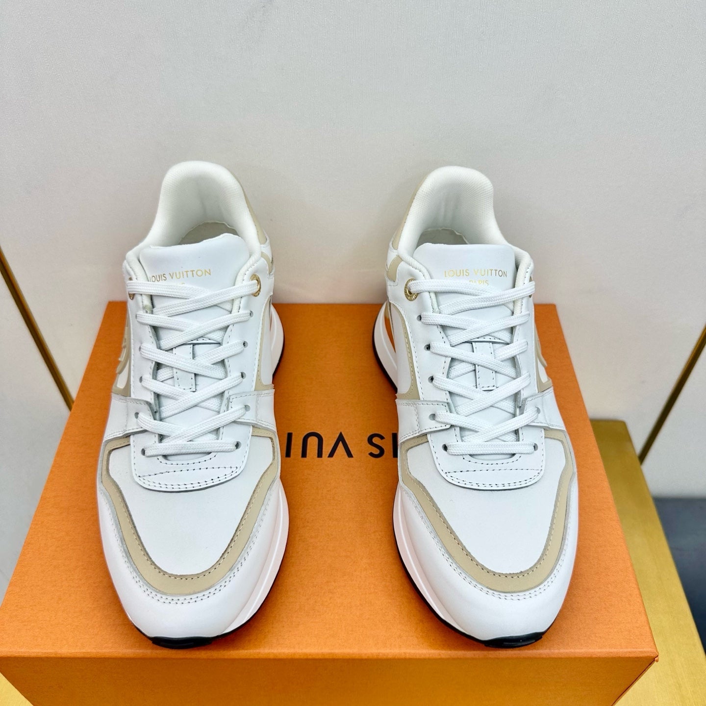 NEO RUN AWAY SNEAKER IN WHITE MIX GOLD CALFSKIN - 35