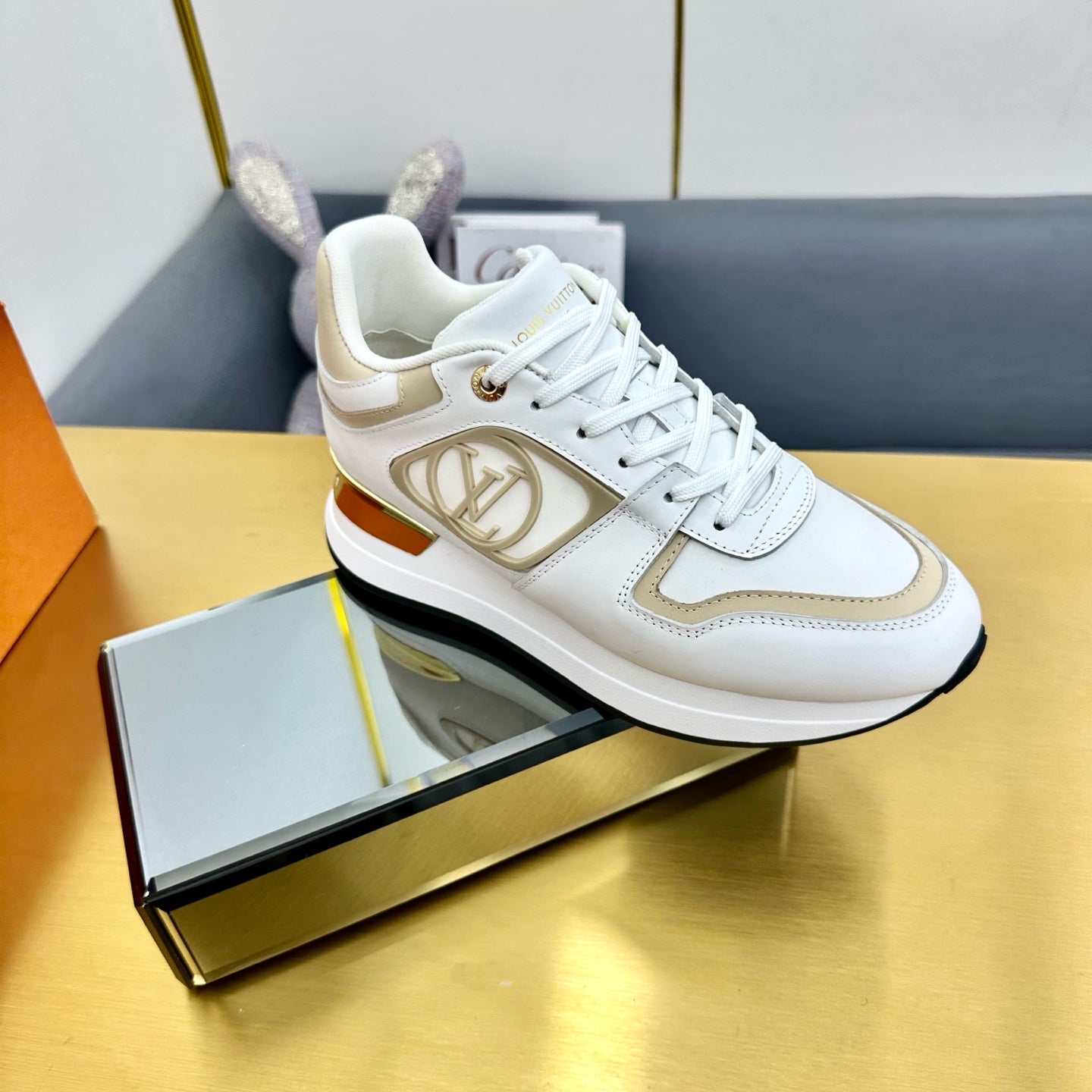 NEO RUN AWAY SNEAKER IN WHITE MIX GOLD CALFSKIN - 35