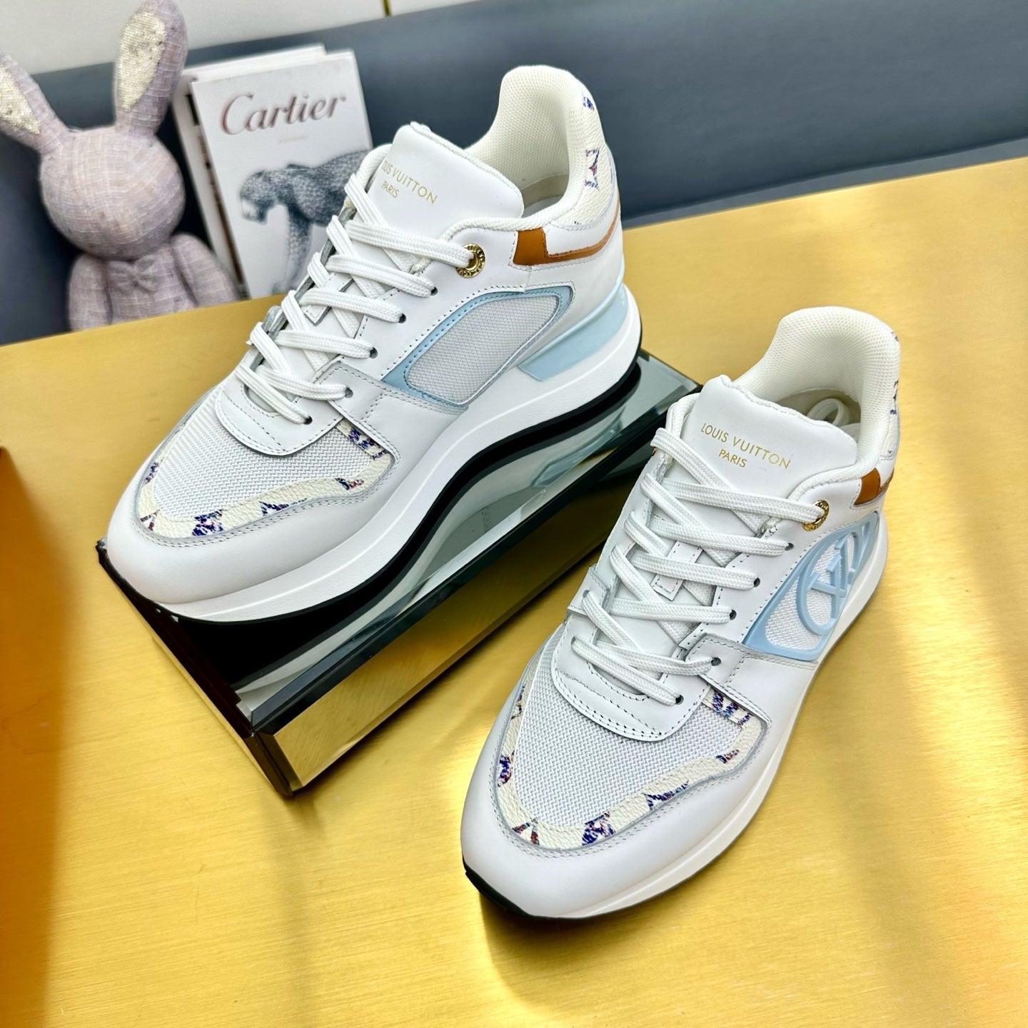 NEO RUN AWAY SNEAKER IN WHITE MIX SKY BLUE CALFSKIN - 35