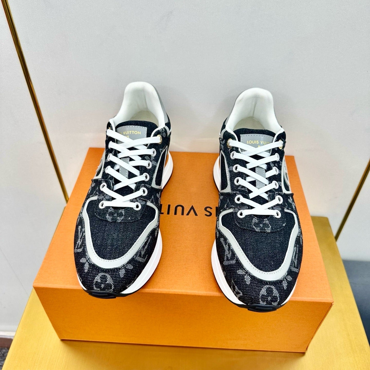 NEO RUN AWAY SNEAKER IN BLACK MONOGRAM DENIM FABRIC - 35