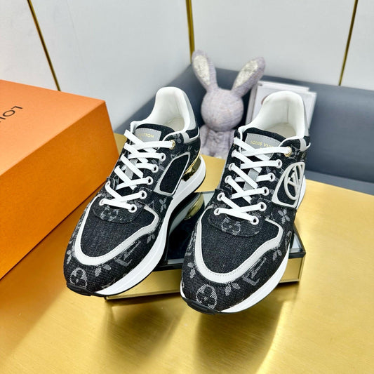 NEO RUN AWAY SNEAKER IN BLACK MONOGRAM DENIM FABRIC - 35