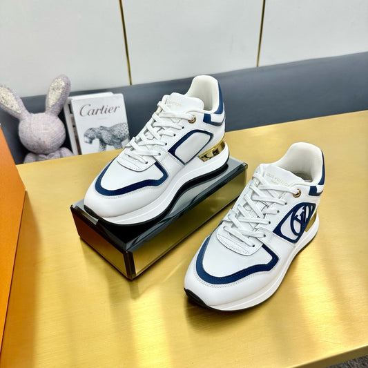 NEO RUN AWAY SNEAKER IN WHITE MIX COBALT BLUE CALFSKIN - 35