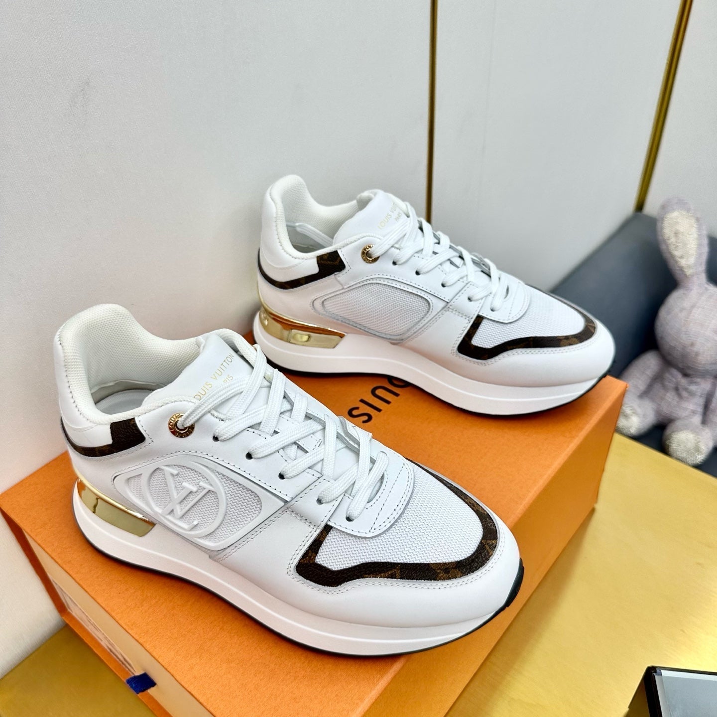 NEO RUN AWAY SNEAKER IN WHITE MIX CHOCOLATE BROWN CALFSKIN - 35