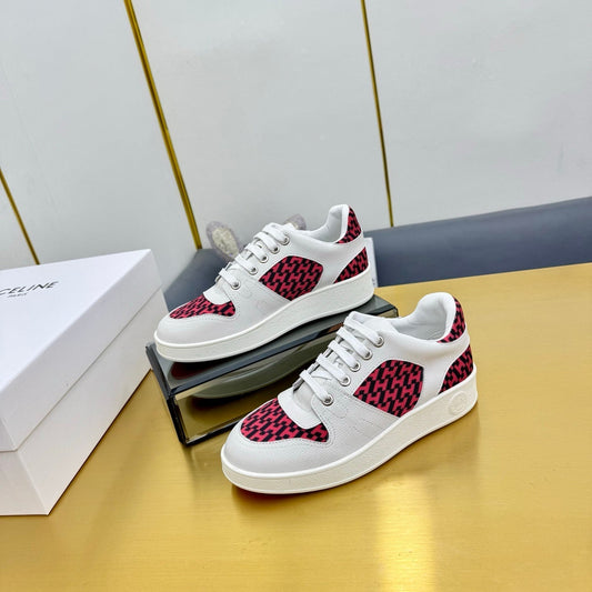 FREE SNEAKER IN WHITE CALFSKIN AND "H EN BIAIS" RED CANVAS. - 34
