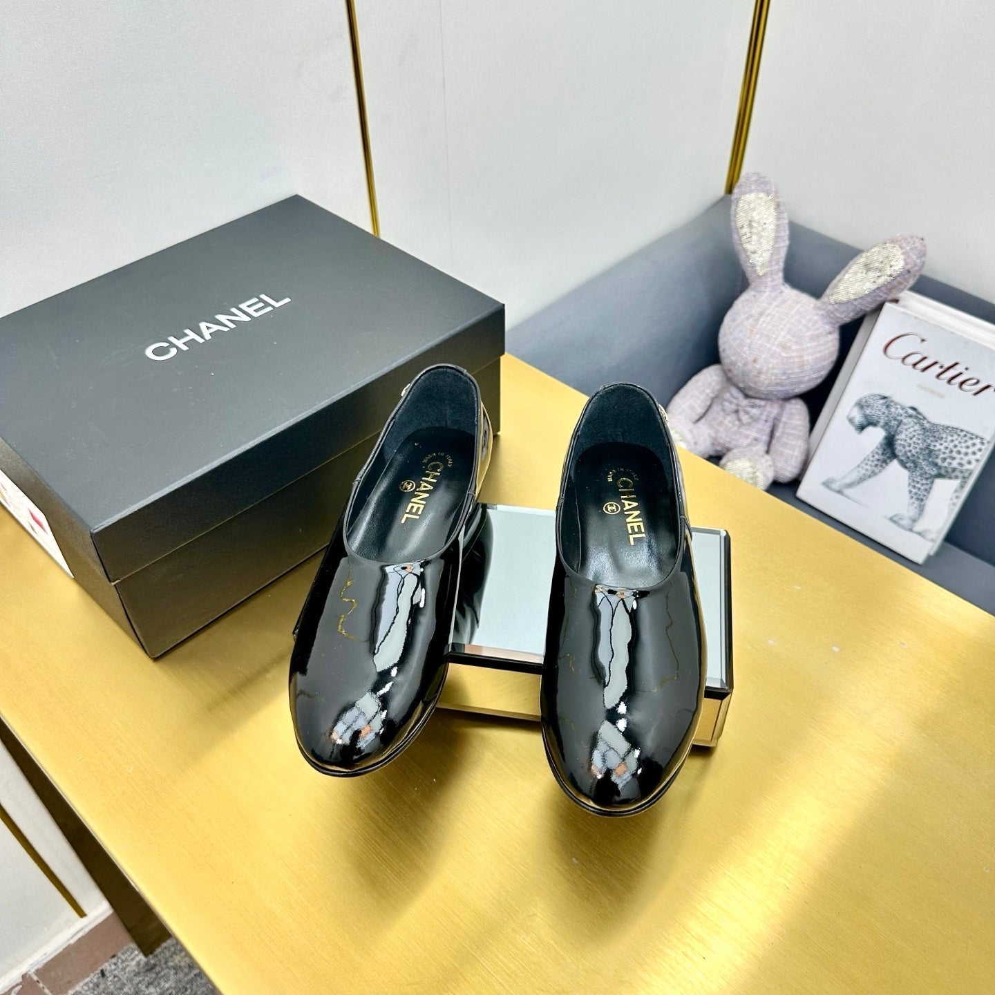 CC SIMPLE FLATS 25S IN BLACK GLOSSY LEATHER - 35