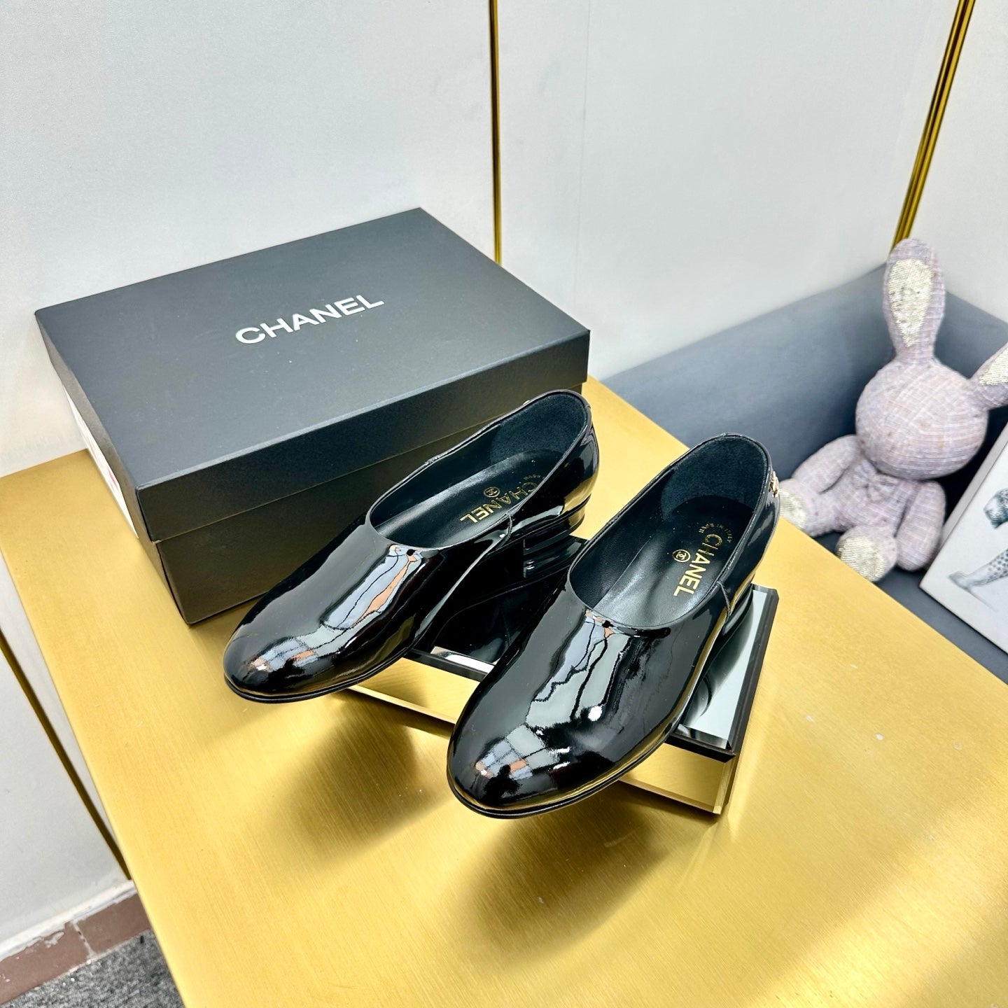 CC SIMPLE FLATS 25S IN BLACK GLOSSY LEATHER - 35
