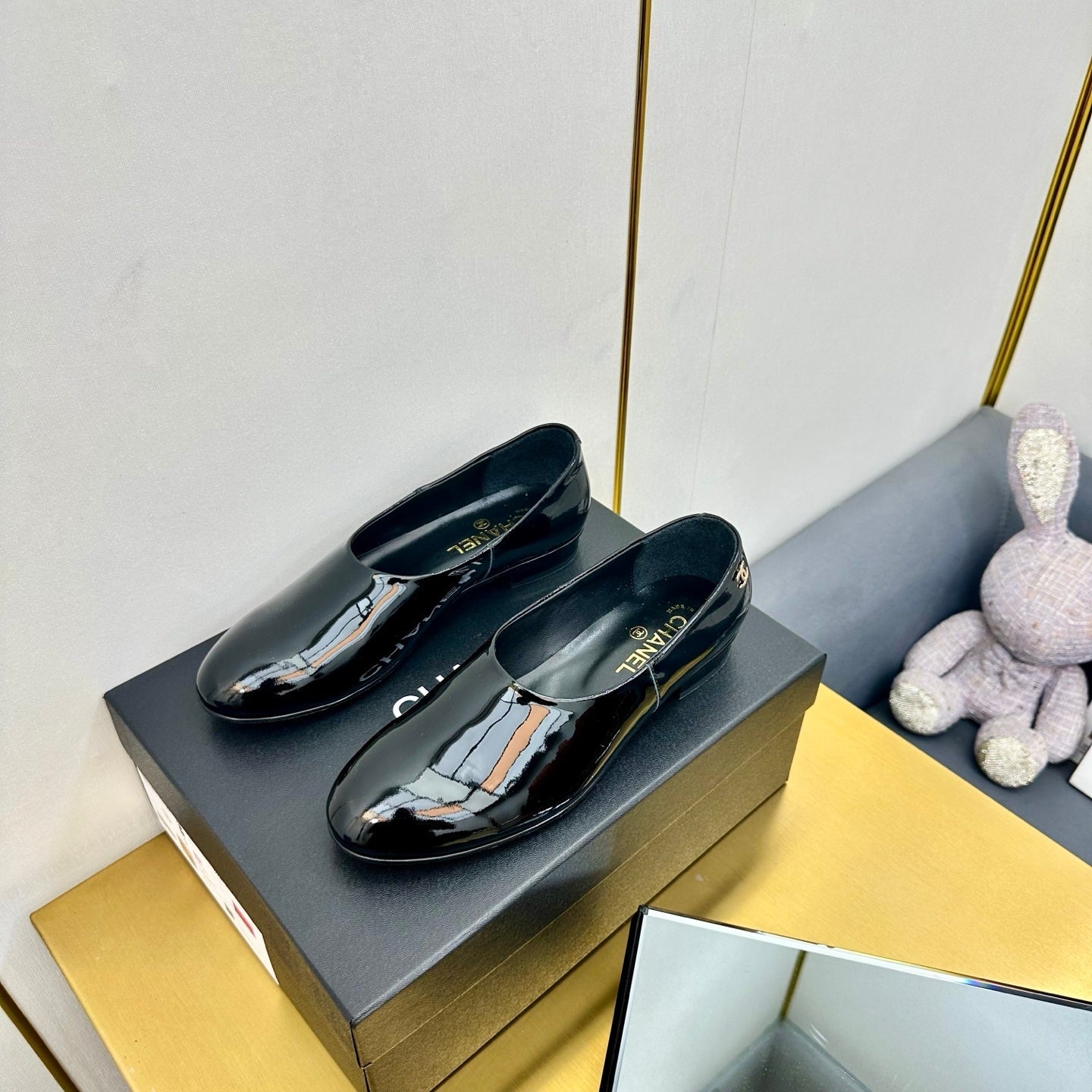 CC SIMPLE FLATS 25S IN BLACK GLOSSY LEATHER - 35