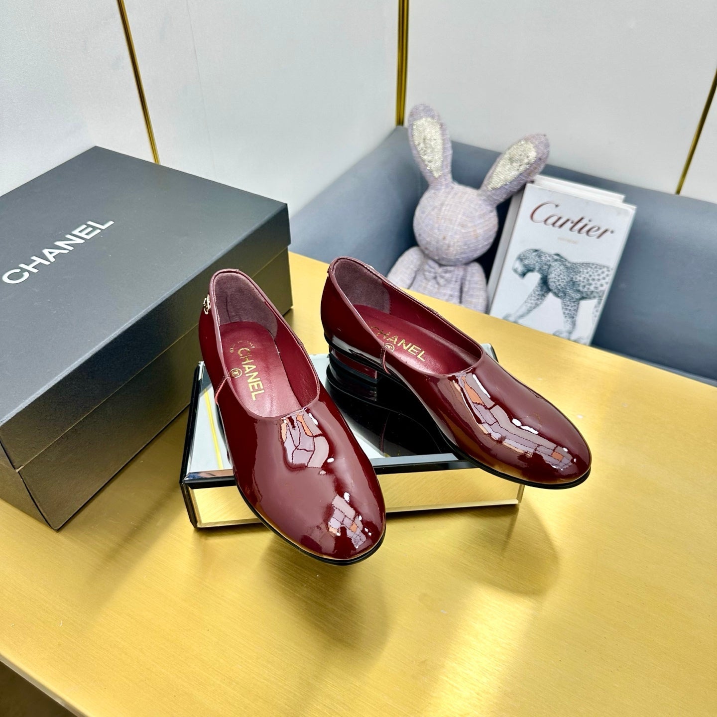 CC SIMPLE FLATS 25S IN DARK RED GLOSSY LEATHER - 35