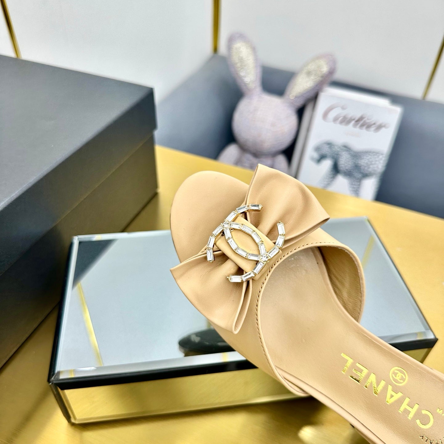 BOWKNOT RHINESTONES MID HEEL MULE IN FLAX YELLOW CALFSKIN - 35