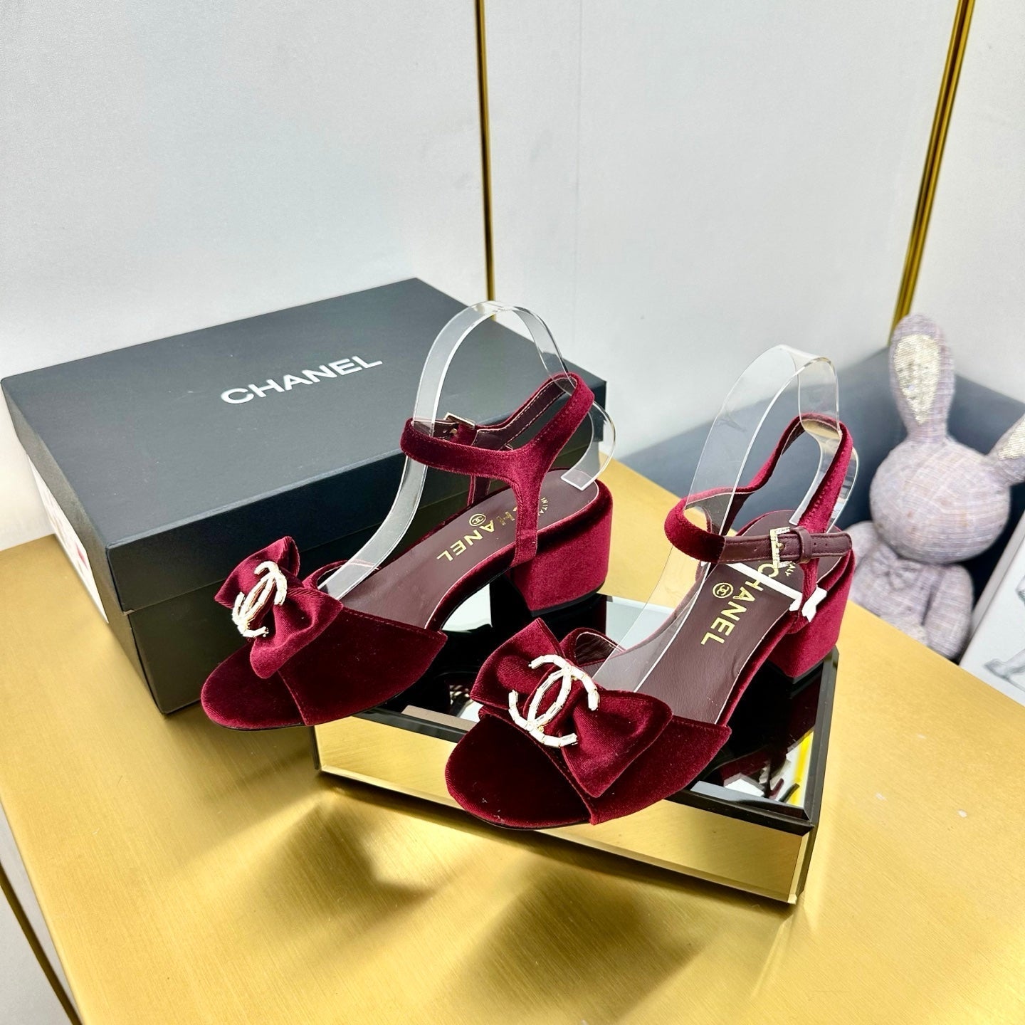 BOWKNOT RHINESTONES MID HEEL SANDAL IN GARNET RED VELVET - 35