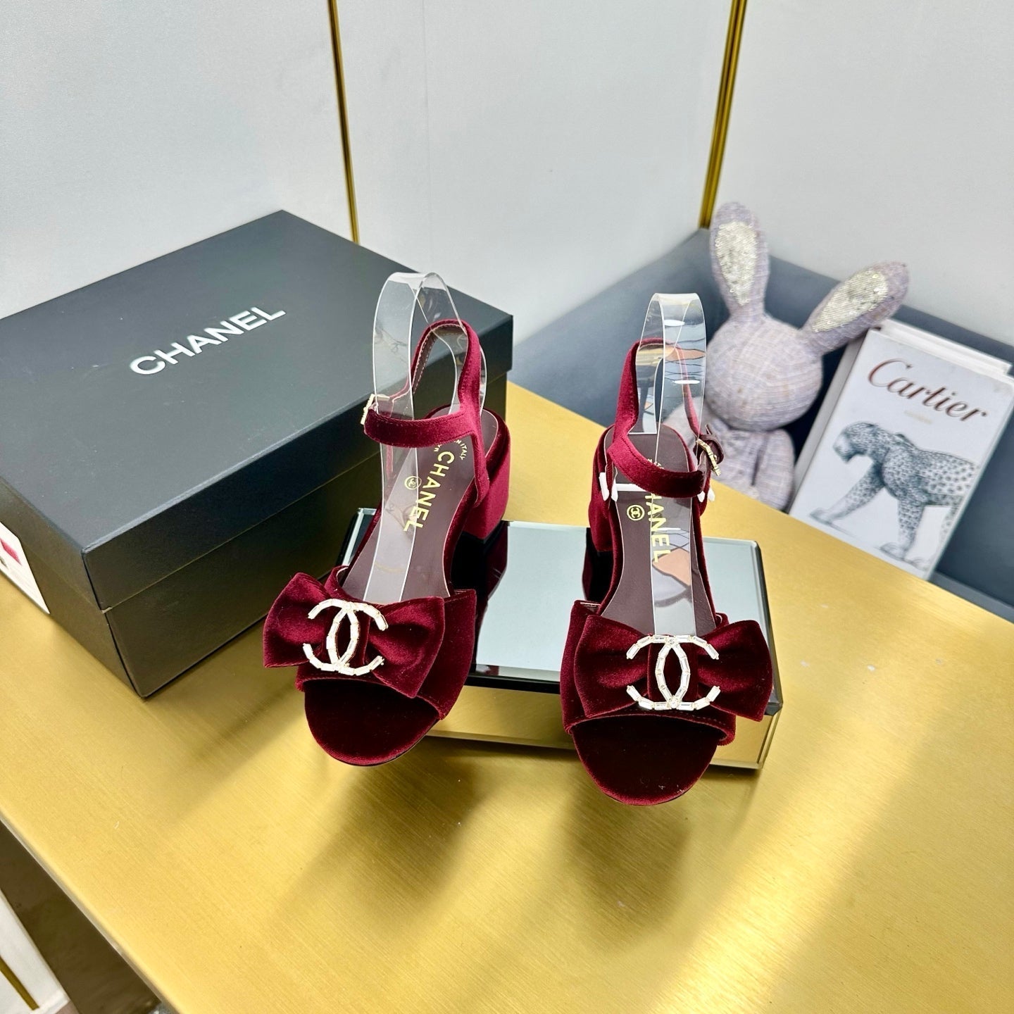 BOWKNOT RHINESTONES MID HEEL SANDAL IN GARNET RED VELVET - 35