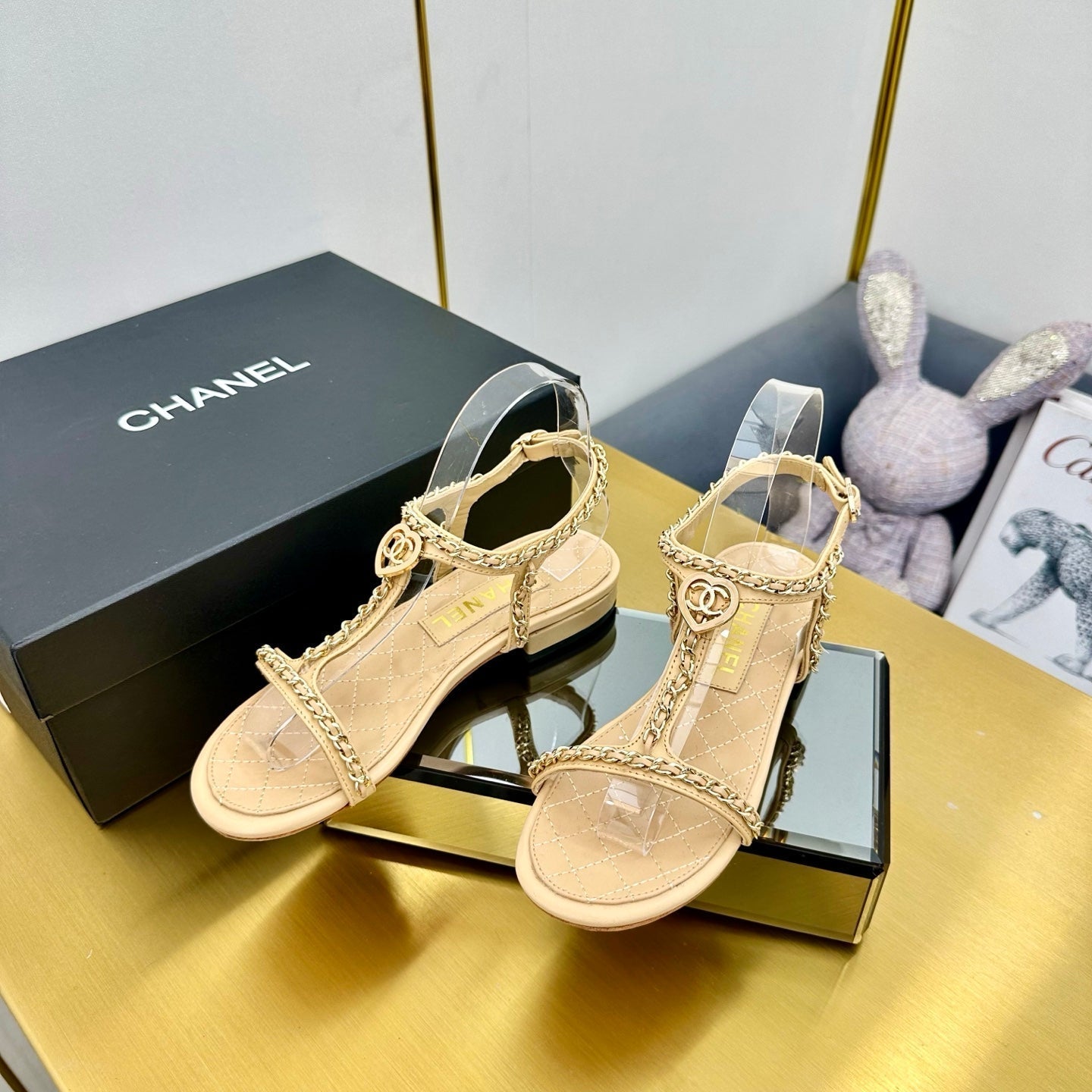 CC SANDAL 25S IN BEIGE CALFSKIN WITH GOLD HARDWARE - 35