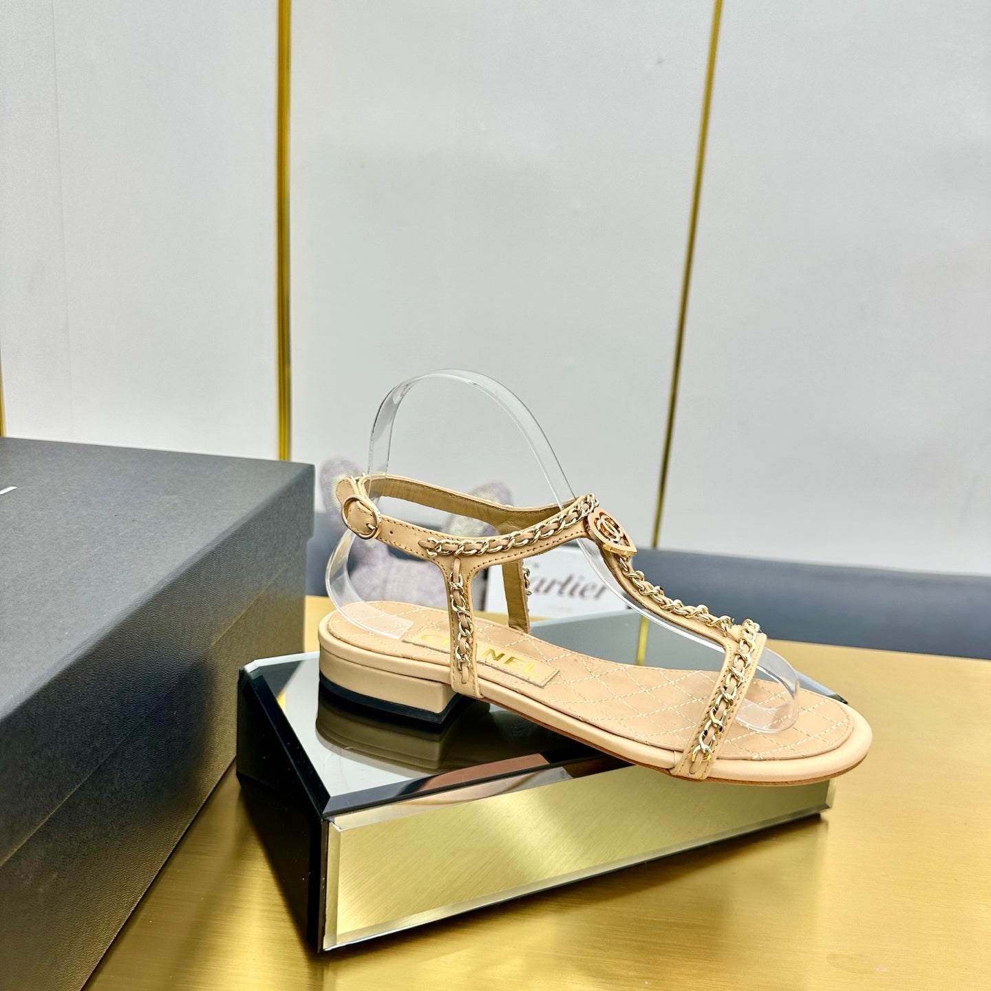 CC SANDAL 25S IN BEIGE CALFSKIN WITH GOLD HARDWARE - 35