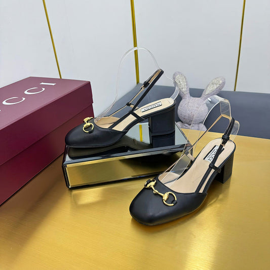 GG HIGH SLINGBACK 65 IN BLACK LAMBSKIN WITH GOLD HARDWARE - 35
