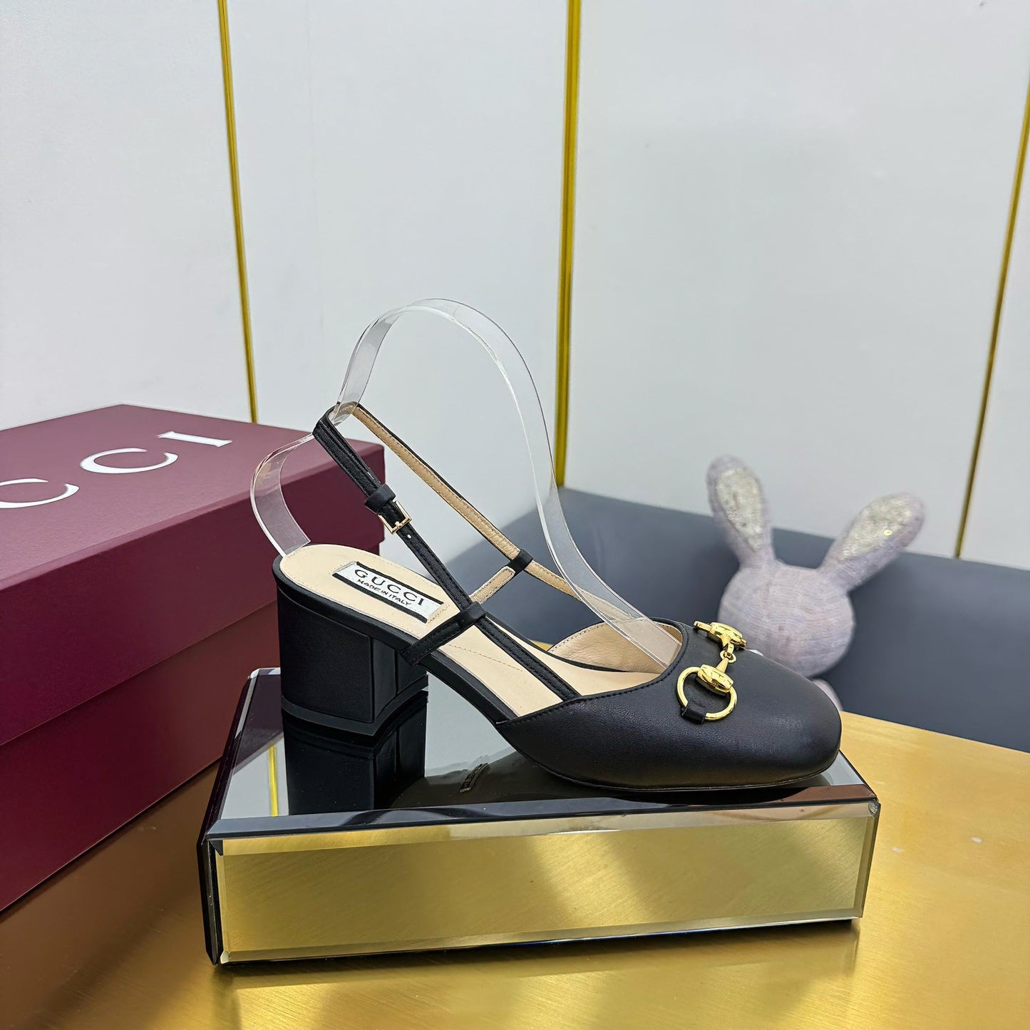 GG HIGH SLINGBACK 65 IN BLACK LAMBSKIN WITH GOLD HARDWARE - 35